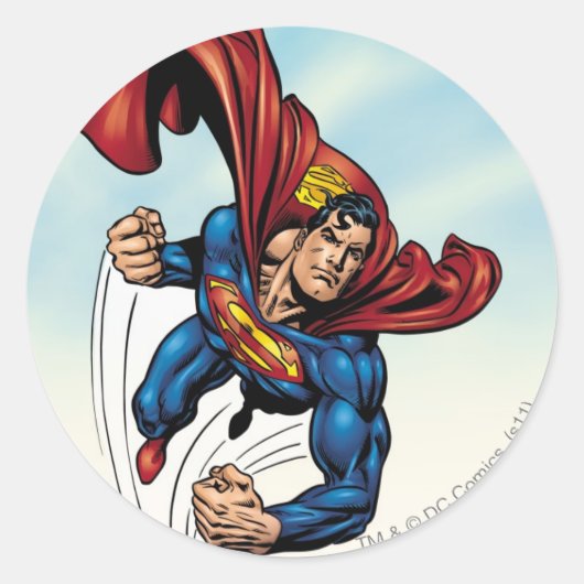 Superman zwemt door de lucht ronde sticker (Voorkant)