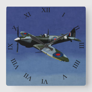 Supermarine Spitfire IX wandklok. Vierkante Klok