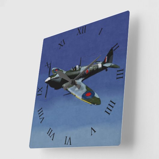 Supermarine Spitfire IX wandklok. Vierkante Klok (Hoek)