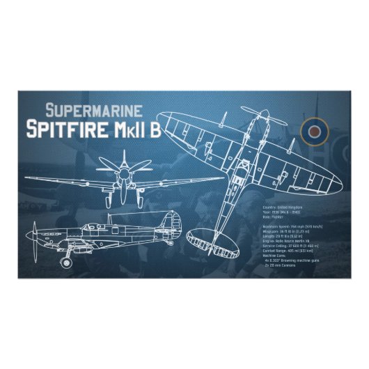 Supermarine Spitfire MK II Blauwdruk Foto Afdruk (Voorkant)