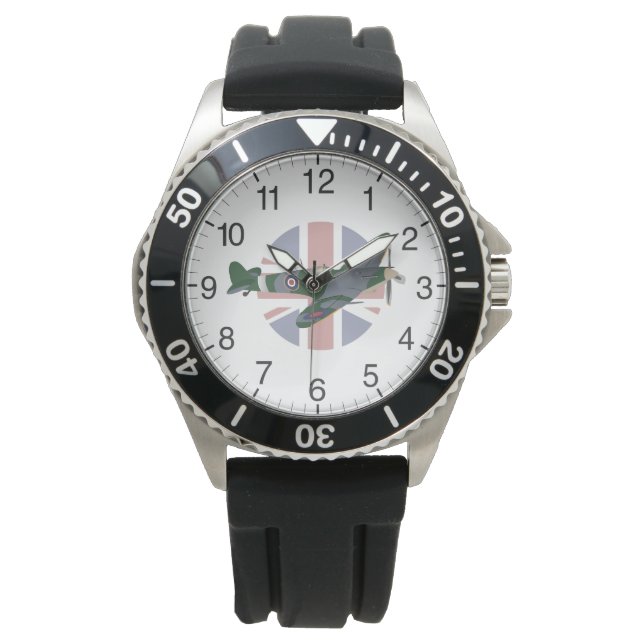 Supermarine Spitfire Vliegtuig met vlag Horloge (Voorkant)