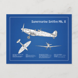 Supermarine Spitfire - Vliegtuigblauwdruk ABD Briefkaart