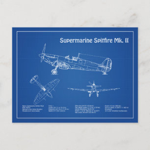 Supermarine Spitfire - Vliegtuigblauwdruk AD Briefkaart