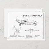Supermarine Spitfire - Vliegtuigblauwdruk BD Briefkaart (Voorkant / Achterkant)