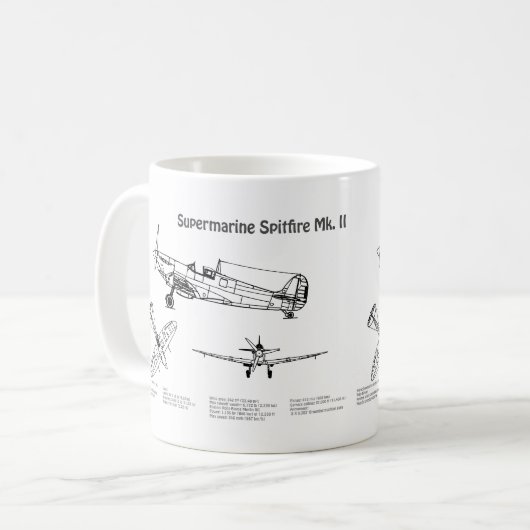 Supermarine Spitfire - Vliegtuigblauwdruk BD Koffiemok (Voorkant links)