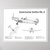 Supermarine Spitfire - Vliegtuigblauwdruk BD Poster (Voorkant)