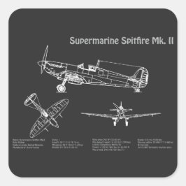 Supermarine Spitfire - Vliegtuigblauwdruk PD Vierkante Sticker
