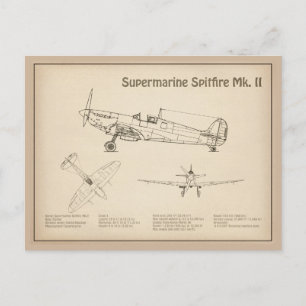 Supermarine Spitfire - Vliegtuigblauwdruk SD Briefkaart