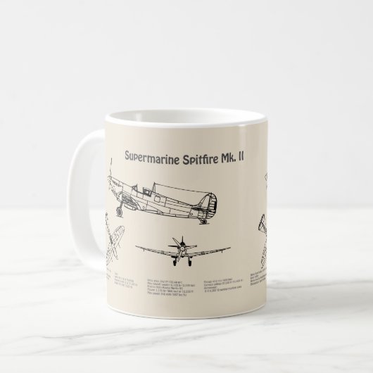 Supermarine Spitfire - Vliegtuigblauwdruk SD Koffiemok (Voorkant links)
