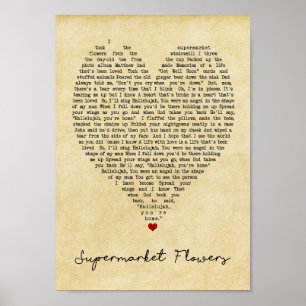 Supermarket Flowers  Heart Song Lyric Print