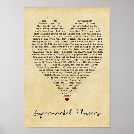 Supermarket Flowers  Heart Song Lyric Print (Voorkant)