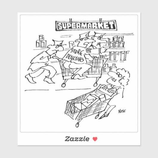 Supermarket Store Detectives Cartoon. Sticker (Vel)
