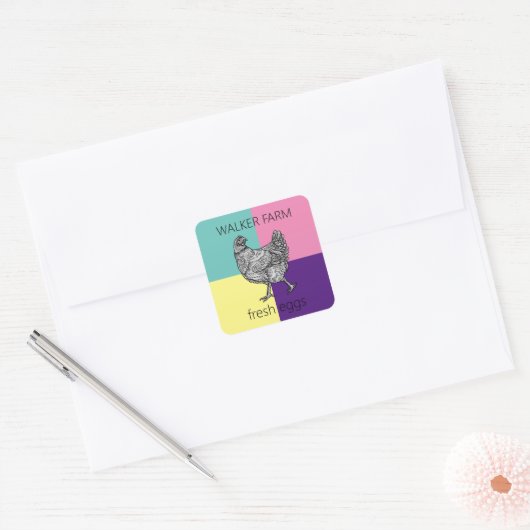 supermoderne kleurrijke boerderij - eikarton vierkante sticker (Envelop)