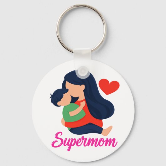 Supermoeder Cute Moeder en Kind Geïllustreerde Sle Sleutelhanger (Voorkant)