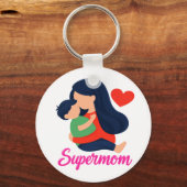 Supermoeder Cute Moeder en Kind Geïllustreerde Sle Sleutelhanger (Achterkant)