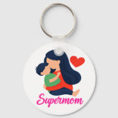 Supermoeder Cute Moeder en Kind Geïllustreerde Sle Sleutelhanger (Achterkant)
