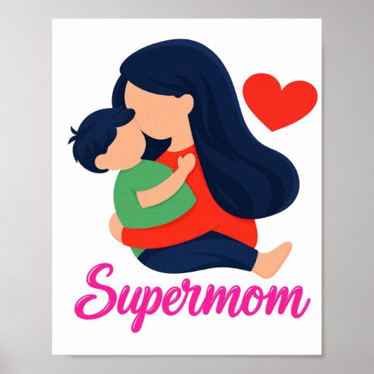 Supermom Cute Mother and Child Poster Print (Voorkant)