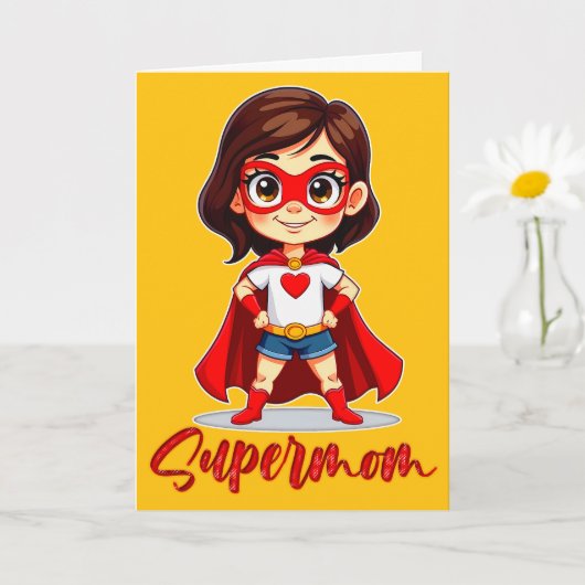 Supermom – Cute Mother Superhero Design Kaart (Kleine Plant)