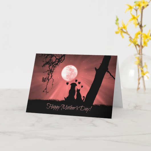 Supermooi kaartje voor Moederdag met hond en kat Kaart (Gele Bloem)