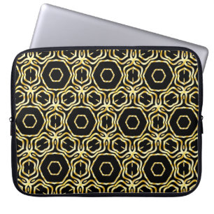 Supermooie naadloze zwarte en gouden bloem laptop sleeve