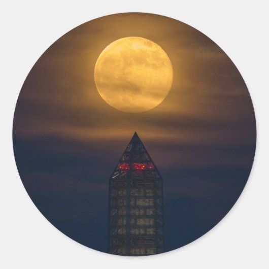 Supermoon over Washington Monument Ronde Sticker (Voorkant)