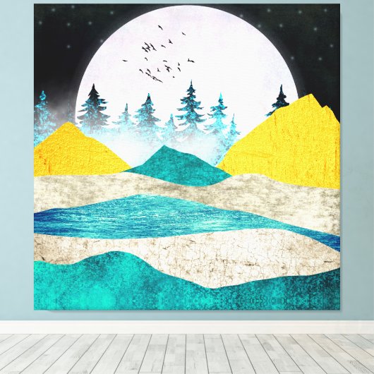Supermoon Rising Landscape Canvas Afdruk (Insitu (Houten vloer))