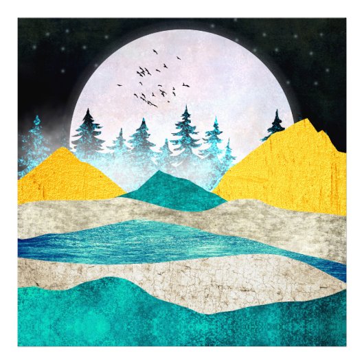 Supermoon Rising Landscape Foto Afdruk (Voorkant)