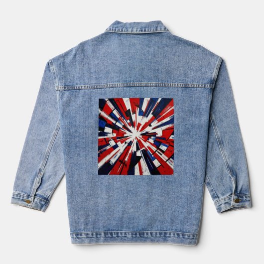 Supernova Pop – Abstracte Geometrische Explosie Denim Jacket (Achterkant)