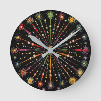 Supernova - Rainbow Stars Galaxy Black Retro Boho Ronde Klok