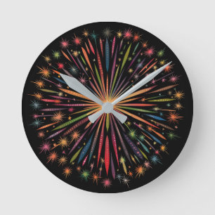 Supernova - Rainbow Stars Galaxy Black Retro Boho Ronde Klok