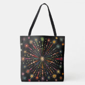 Supernova - Rainbow Stars Galaxy Black Retro Boho Tote Bag (Voorkant)
