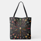 Supernova - Rainbow Stars Galaxy Black Retro Boho Tote Bag (Achterkant)