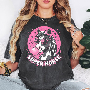 Superpaard Met Bubblekauwgom En Roze Zonnebril T-shirt