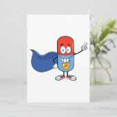 Superpil Cartoon Held Karakter Kaart (Staand voorkant)