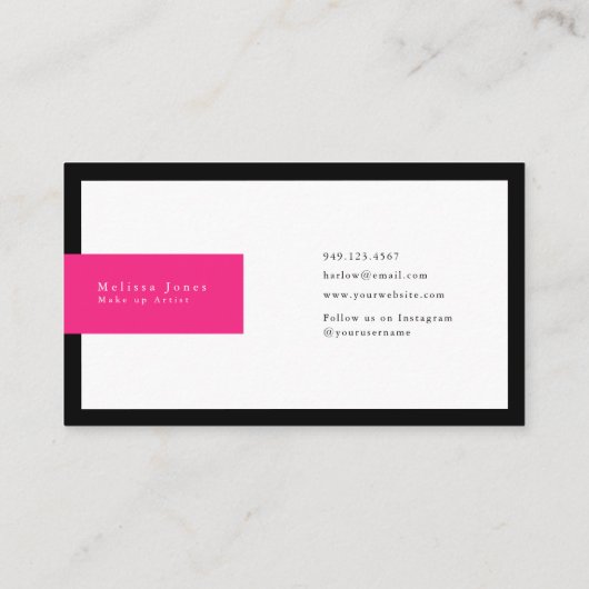 Superroze en zwart monogram legant minimalistisch visitekaartje (Achterkant)