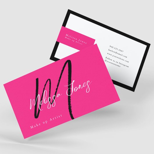 Superroze en zwart monogram legant minimalistisch visitekaartje
