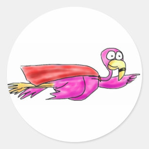 Superroze flamingo Fyling Cape Whimsical Art Ronde Sticker