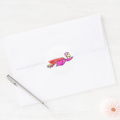 Superroze flamingo Fyling Cape Whimsical Art Ronde Sticker (Envelop)