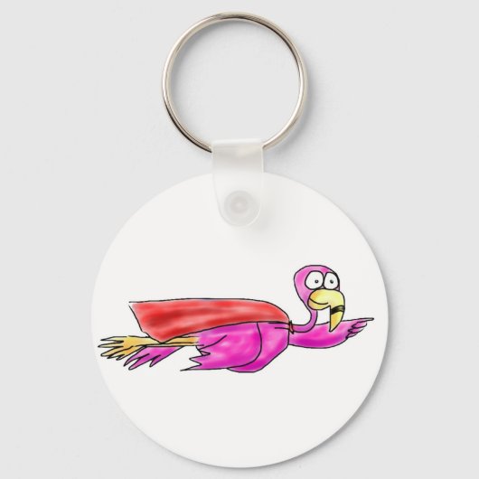Superroze flamingo Fyling Cape Whimsical Art Sleutelhanger (Voorkant)