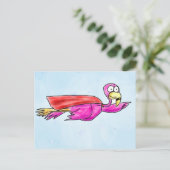 Superroze flamingo met vliegende kaap Whimsical Ar Briefkaart (Staand voorkant)