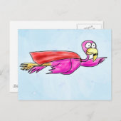 Superroze flamingo met vliegende kaap Whimsical Ar Briefkaart (Voorkant / Achterkant)