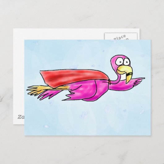 Superroze flamingo met vliegende kaap Whimsical Ar Briefkaart (Voorkant / Achterkant)