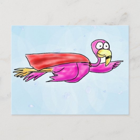 Superroze flamingo met vliegende kaap Whimsical Ar Briefkaart (Voorkant)