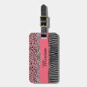 Superroze glitter exotische luipaard bagagelabel (Voorkant verticaal)