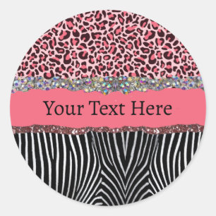 Superroze glitter exotische luipaard ronde sticker