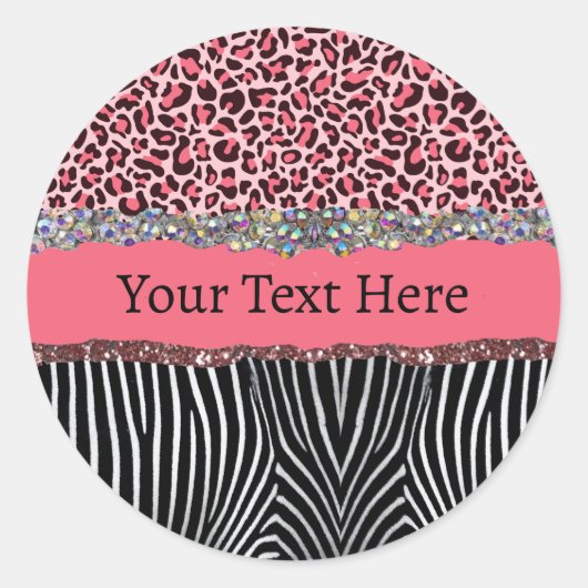 Superroze glitter exotische luipaard ronde sticker (Voorkant)
