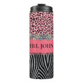 Superroze glitter exotische luipaard thermosbeker (Voorkant)