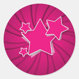 Superroze sterren en wervelachtergrond ronde sticker