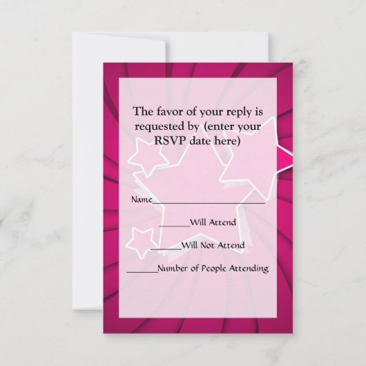 Superroze sterren en wervelachtergrond RSVP kaartje (Achterkant)