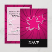 Superroze sterren en wervelachtergrond RSVP kaartje (Voorkant / Achterkant)